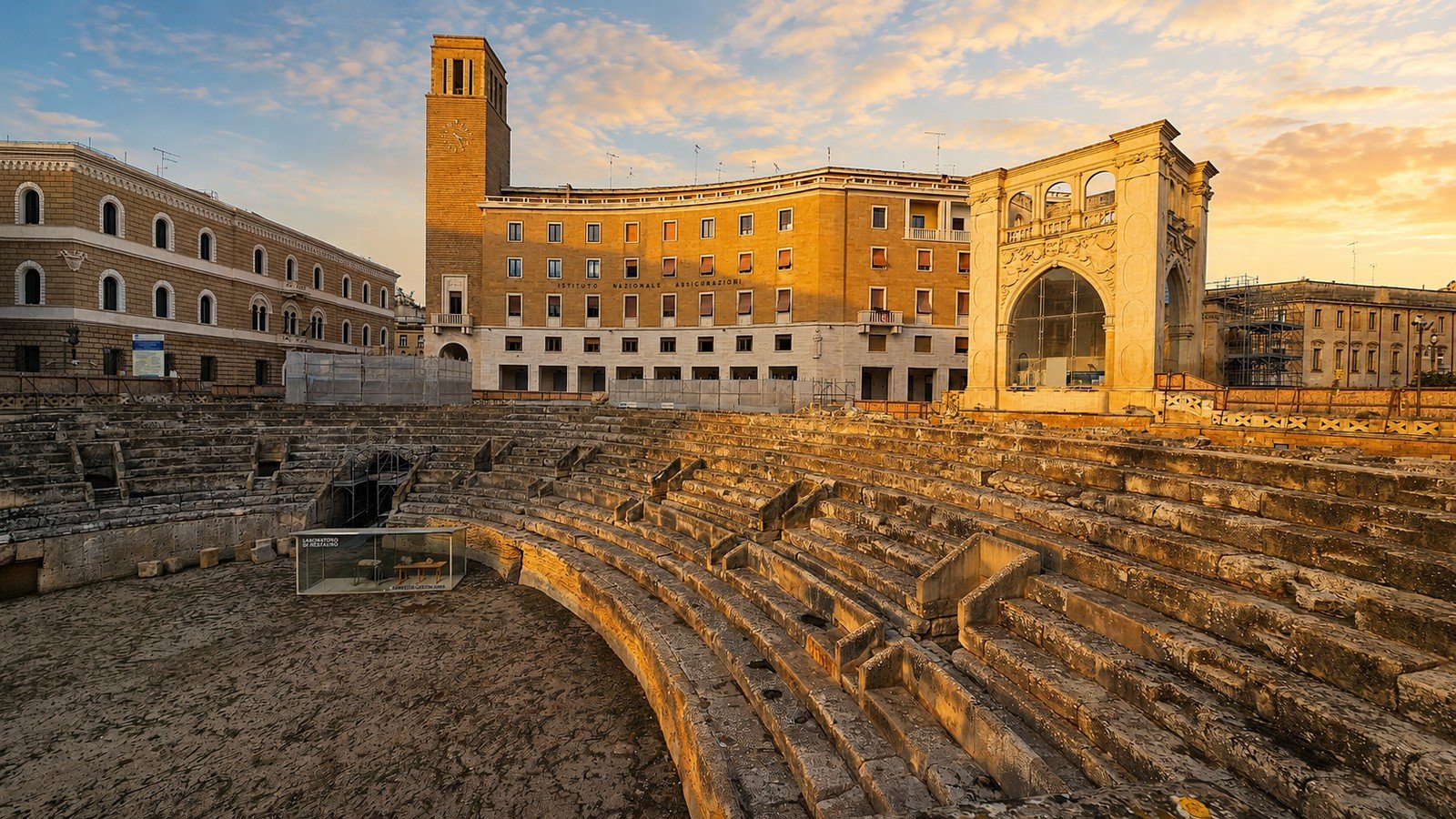 Roman amphitheatre in Lecce, Salento, photographed at golden hour